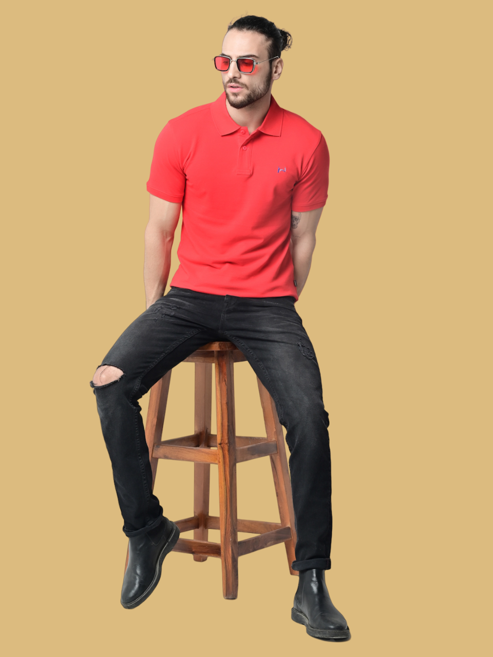 Flawless Men Red Organic Polo T-Shirt Being Flawless