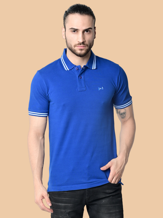 Flawless Men Super Blue Organic Polo T-Shirt Being Flawless