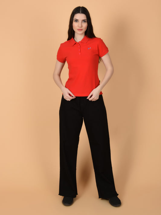Flawless Women Red Organic Polo T-Shirt Being Flawless