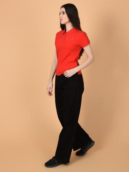 Flawless Women Red Organic Polo T-Shirt Being Flawless
