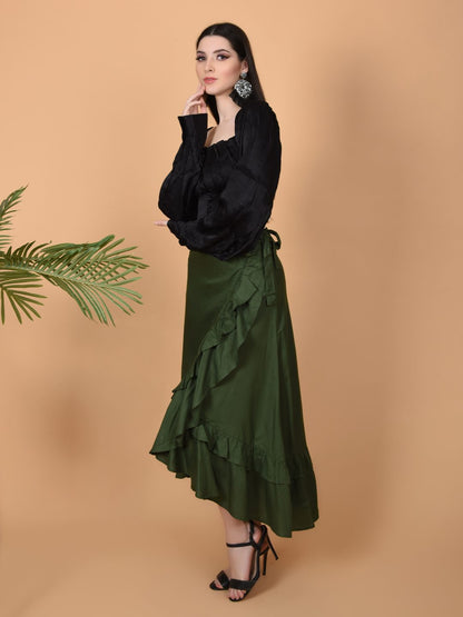 Flawless Women's Olive Wrap Around Tie Knot Skirt - Stylish and Versatile Fashion