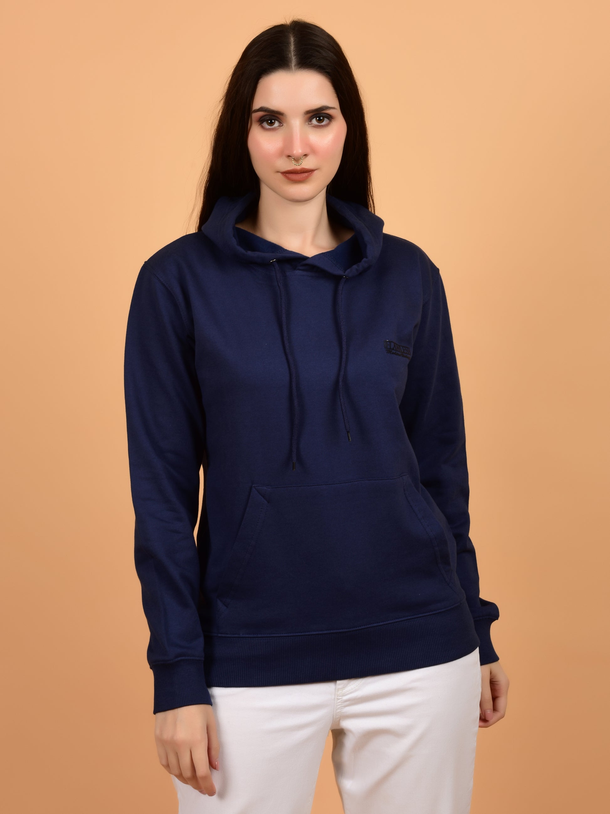 Flawless Blue Solid Hoodie for Women Being Flawless