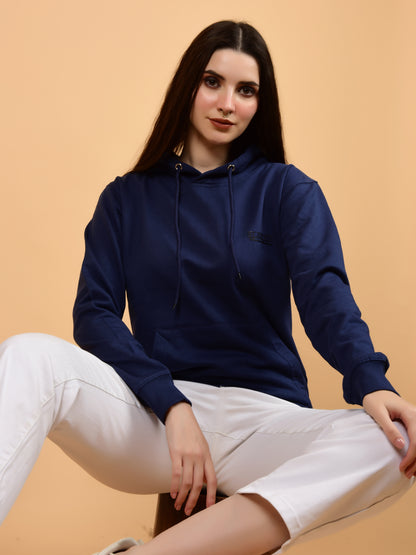 Flawless Blue Solid Hoodie for Women Being Flawless