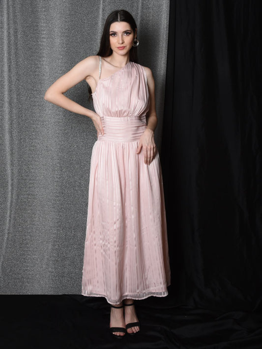 Flawless Women One Shoulder Pink Maxi Dress | BONNIE Being Flawless