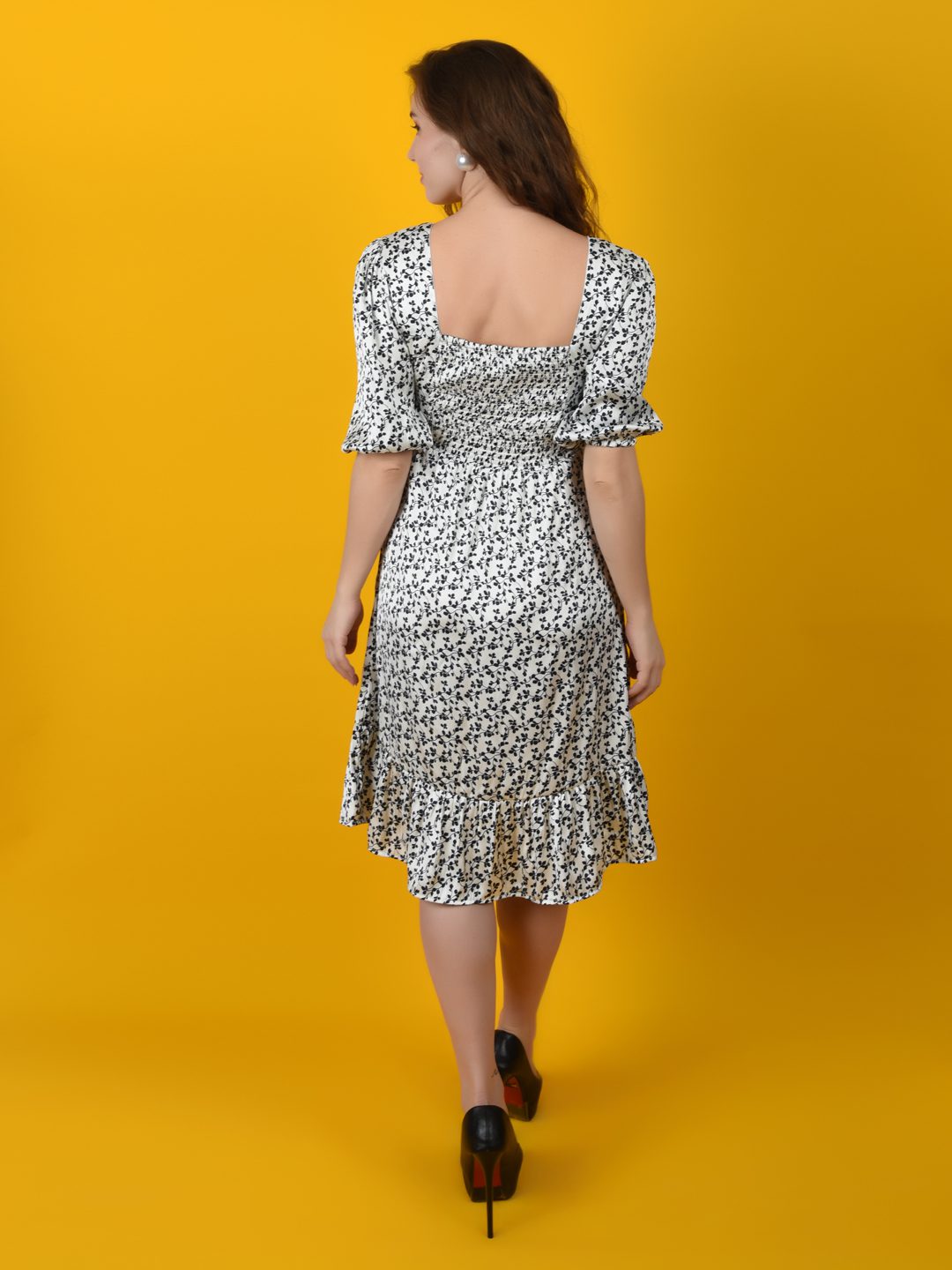 Flawless Women White Black Print Midi Dress | SANDRA