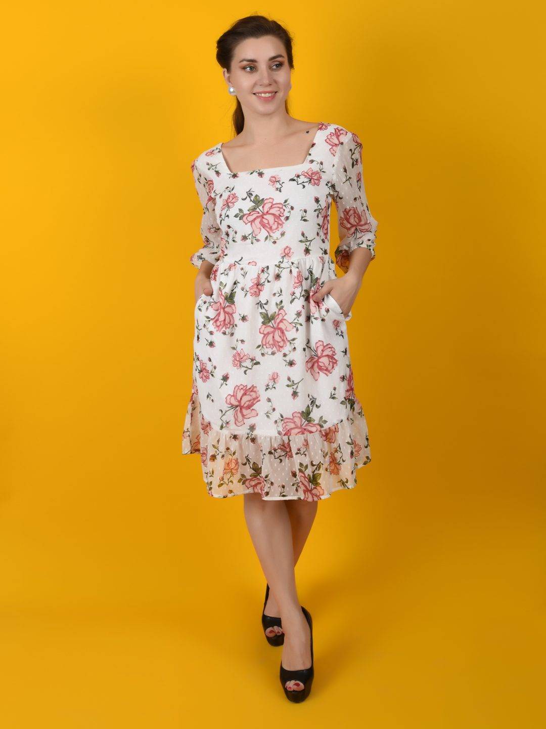 Flawless Women Rose Printed Midi Dress | LUCY Being Flawless