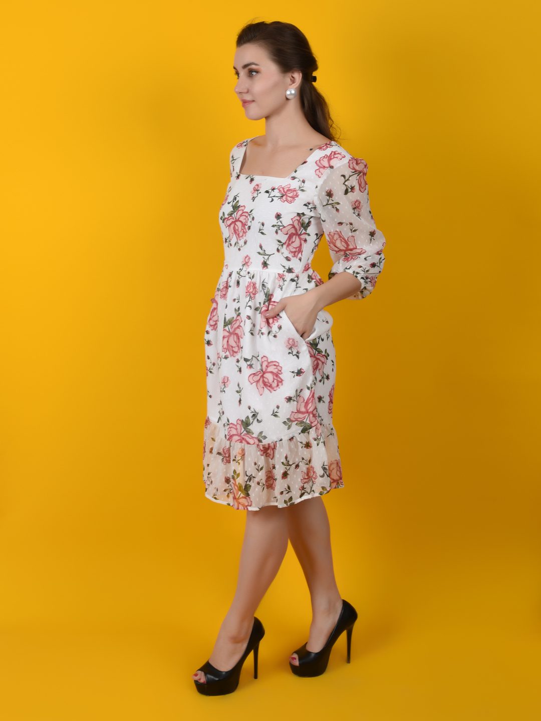 Flawless Women Rose Printed Midi Dress | LUCY Being Flawless