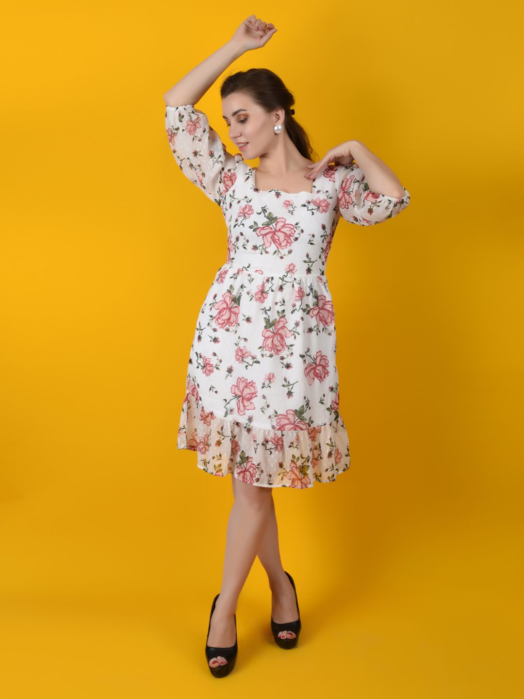 Flawless Women Rose Printed Midi Dress | LUCY Being Flawless