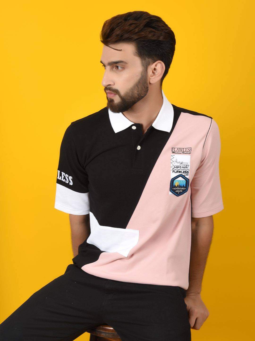 Flawless Men Pink Solid Polo Neck T-Shirt | OETA Being Flawless