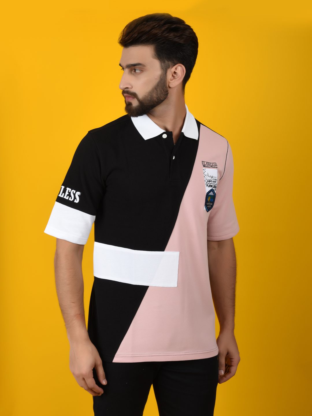 Flawless Men Pink Solid Polo Neck T-Shirt | OETA Being Flawless