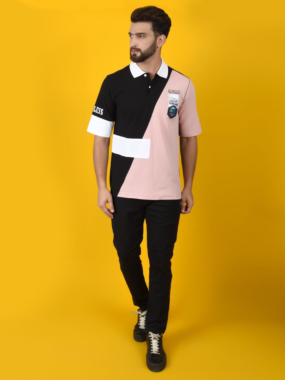 Flawless Men Pink Solid Polo Neck T-Shirt | OETA