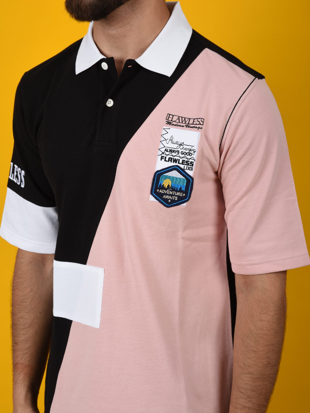 Flawless Men Pink Solid Polo Neck T-Shirt | OETA Being Flawless