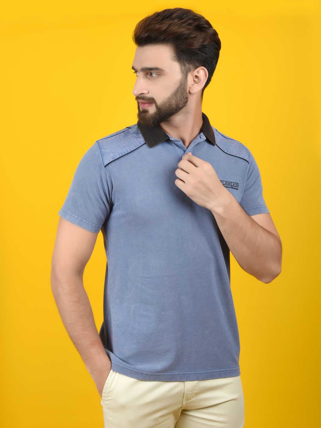 Flawless Men Blue Polo T-Shirt | 100% Cotton Pique | VINTAGE IRIS Being Flawless