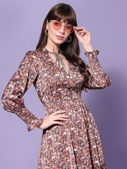 Women Floral Maxi Satin Dress-DUSK Being Flawless