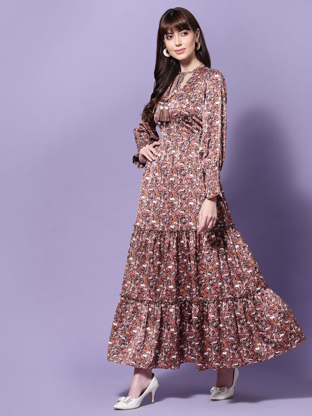 Women Floral Maxi Satin Dress-DUSK Being Flawless