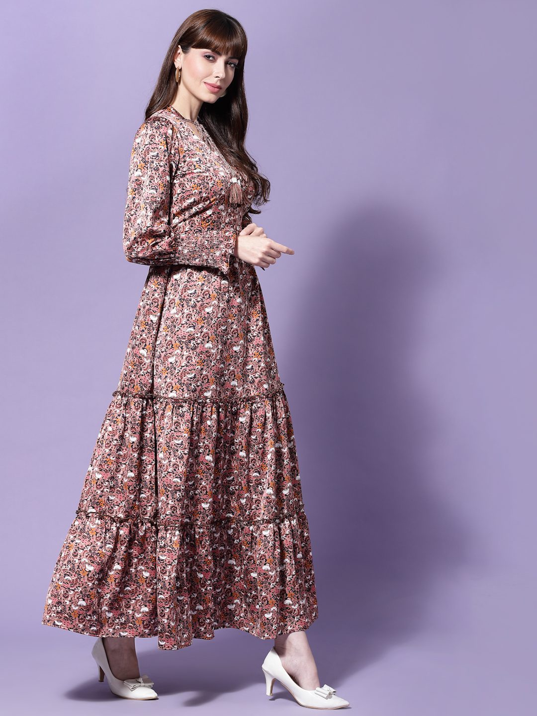 Women Floral Maxi Satin Dress-DUSK Being Flawless