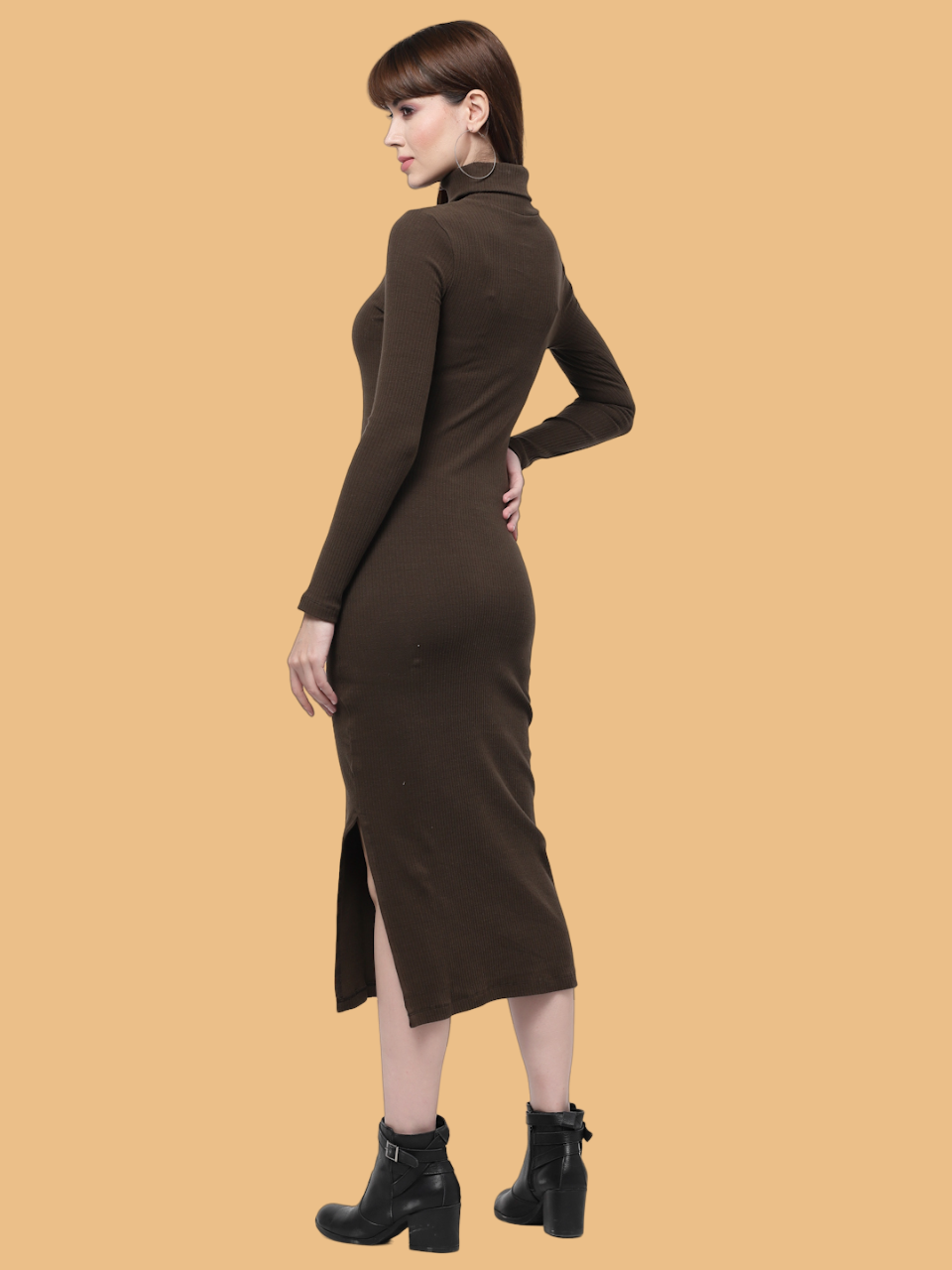 Flawless Women Brown High Neck Drag Dress | ONTHEROAD Being Flawless