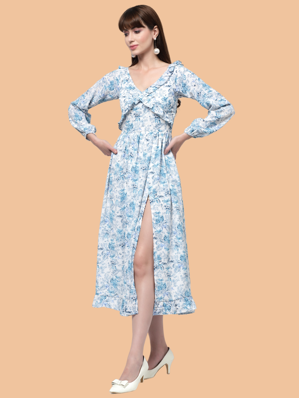 Flawless Women V-Neck Printed Fit & Flare Dress | DAPHNY Being Flawless