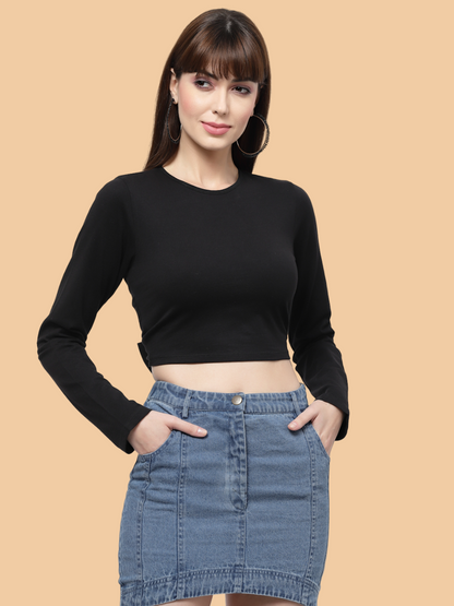 Flawless Women Black Backless Crop Top | ARCH Being Flawless