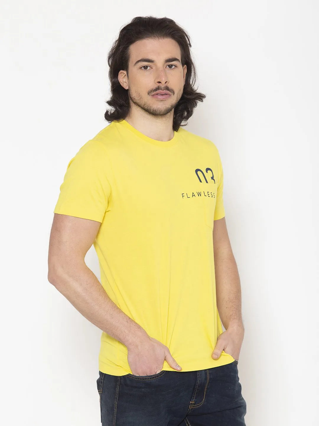 Flawless Men Yellow Cotton T-shirt Being Flawless