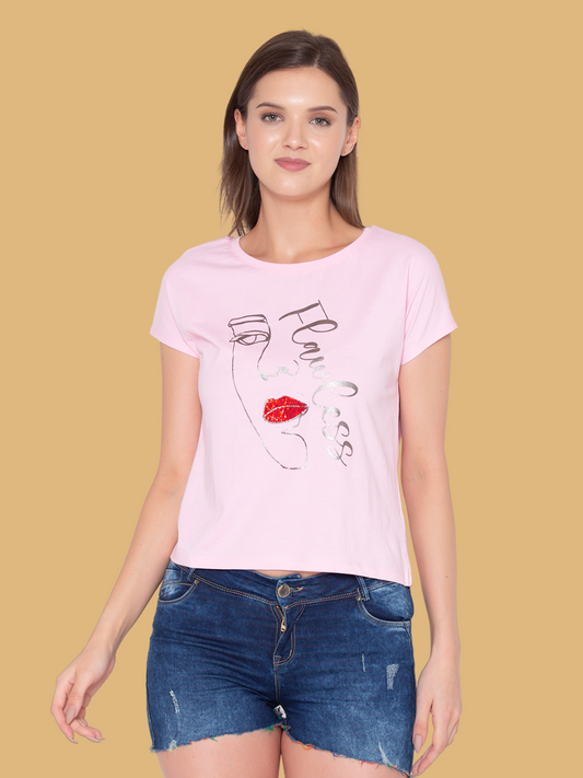 Flawless Women Pink Face Printed T-Shirt Being Flawless