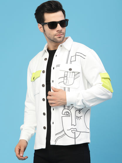 Flawless White Printed Jacket For Men | SHAMAN Being Flawless