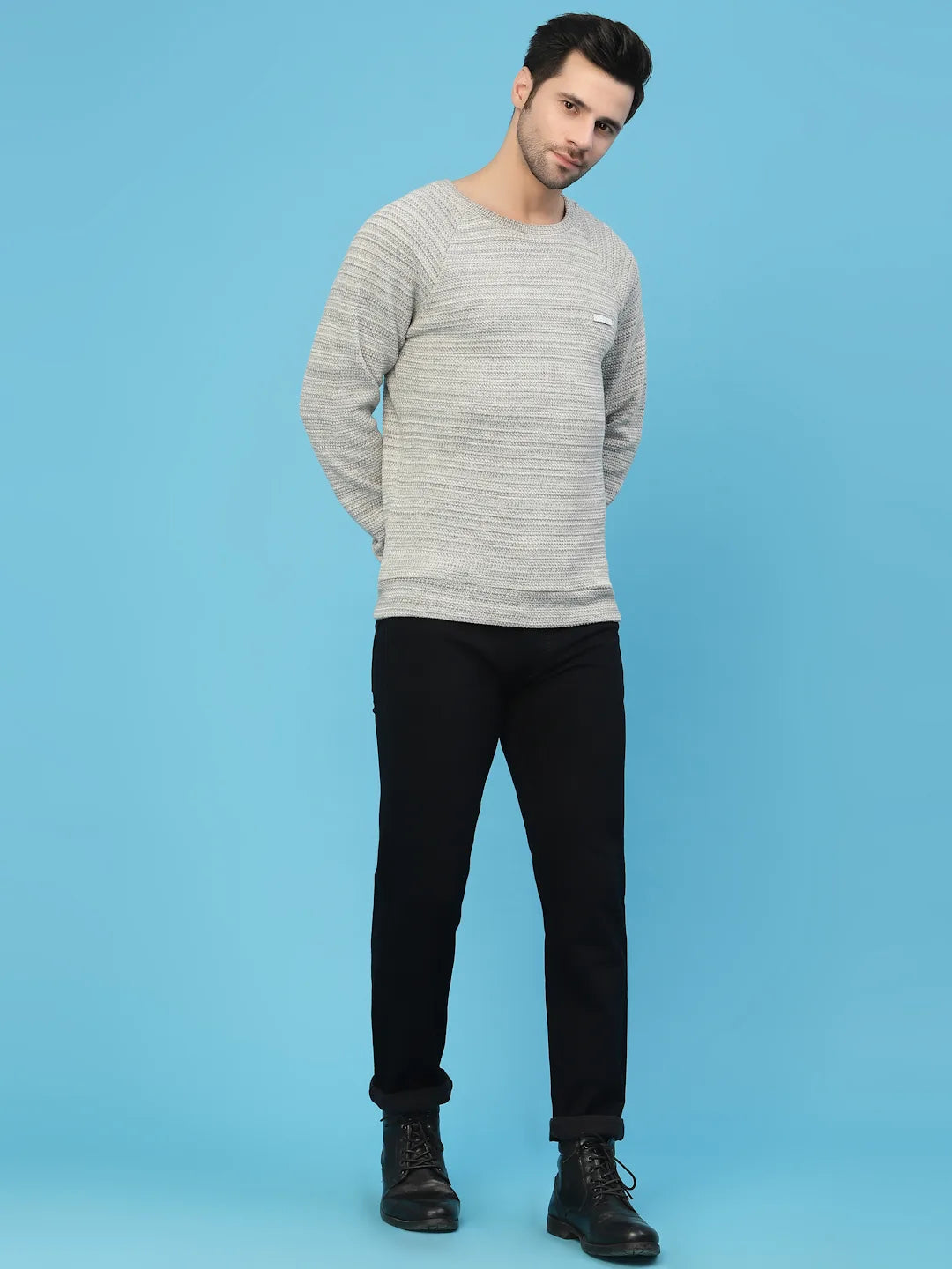 Flawless Men Grey Knitted Sweater Being Flawless
