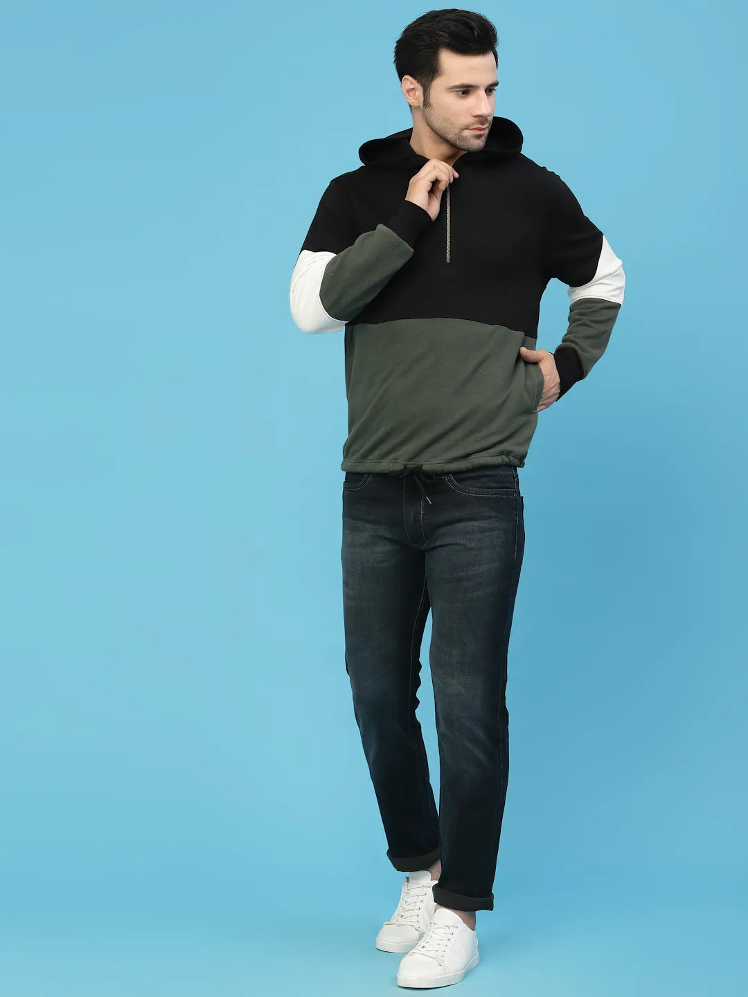 Flawless Men Olive Color Blocked Sweatshirt Being Flawless