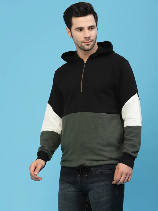 Flawless Men Olive Color Blocked Sweatshirt