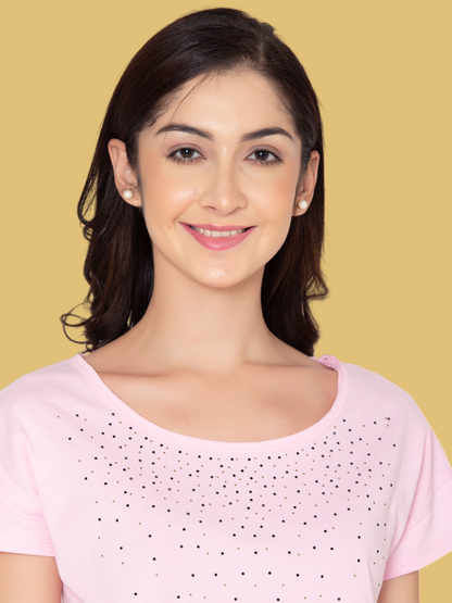 Flawless Women Pink Embellished Cotton Top Being Flawless