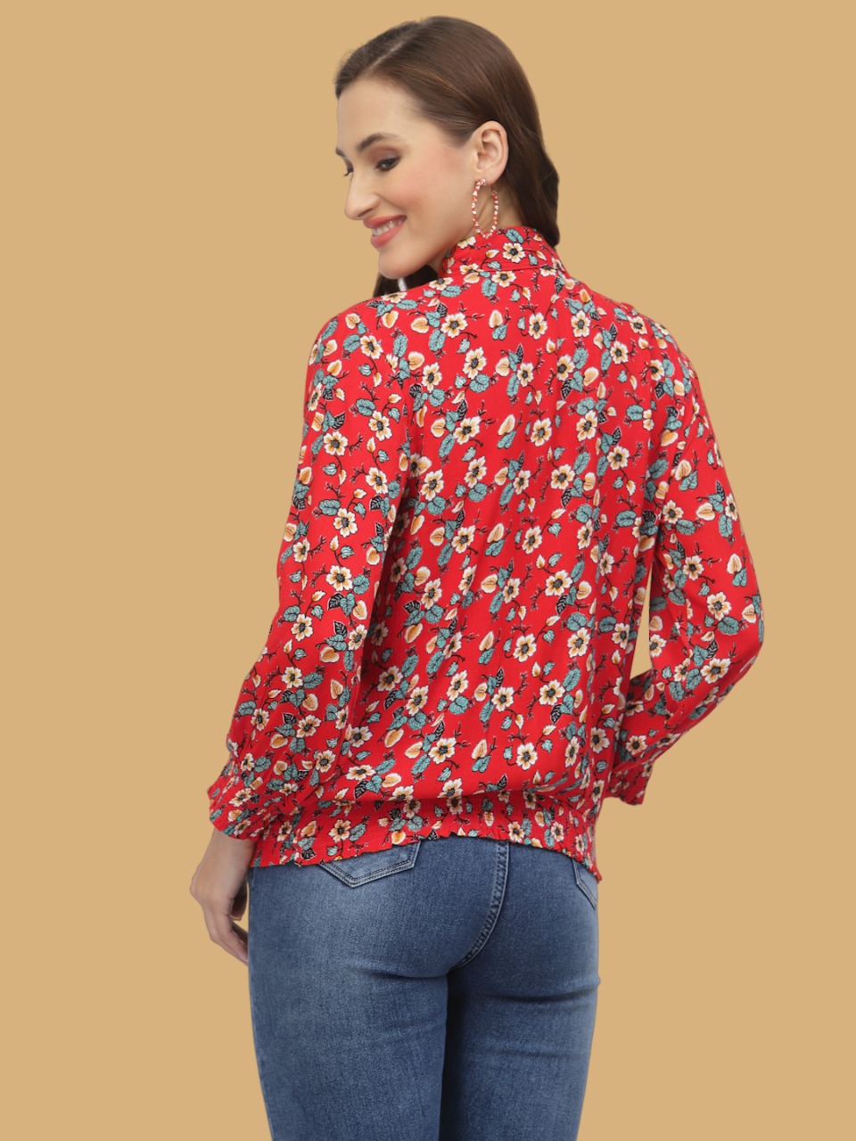 Flawless Women Shirt Style Red Floral Top Being Flawless