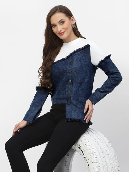 Flawless Women Stylish Blue And White Sweatshirt | MIXMATCH Being Flawless