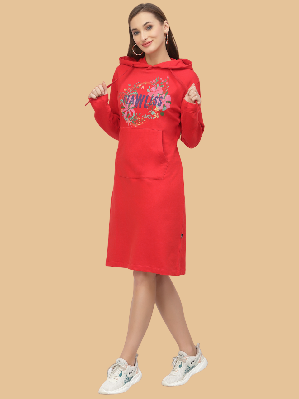 Flawless Women's Red Hooded Dress For Winter Being Flawless